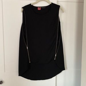 Black All Saints tank with lace revealing side zippers